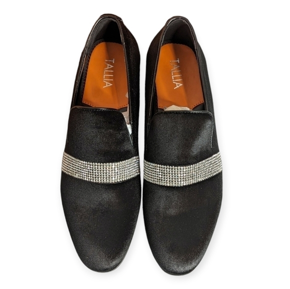 Tallia Loafers Teramo Black Slip On Plain Toe Velvet Rhinestone Black Shoes Men - Picture 5 of 9